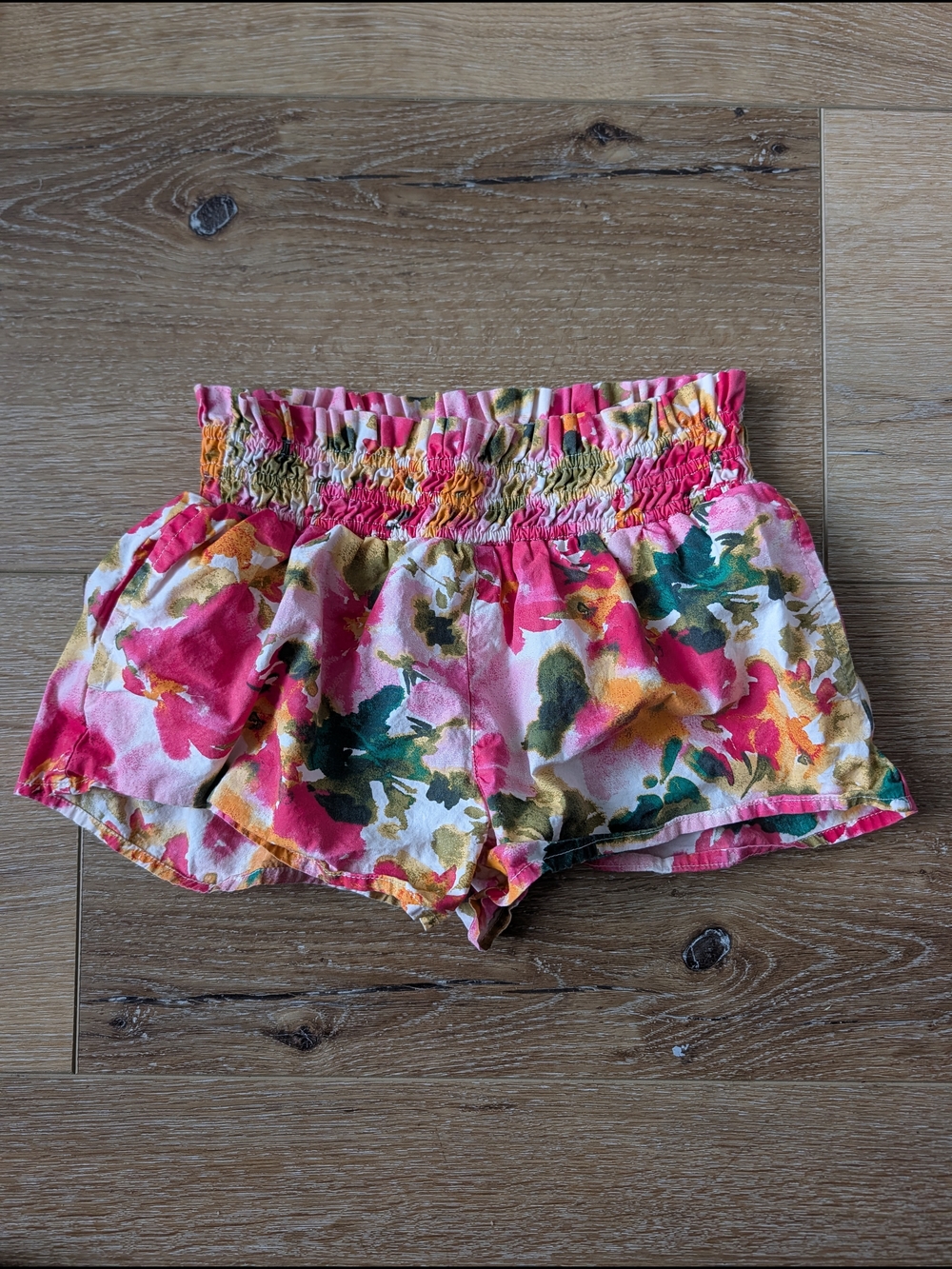 Crewcuts Floral Smocked Waist Pink Green Yellow Floral Shorts W/Pockets Sz 6